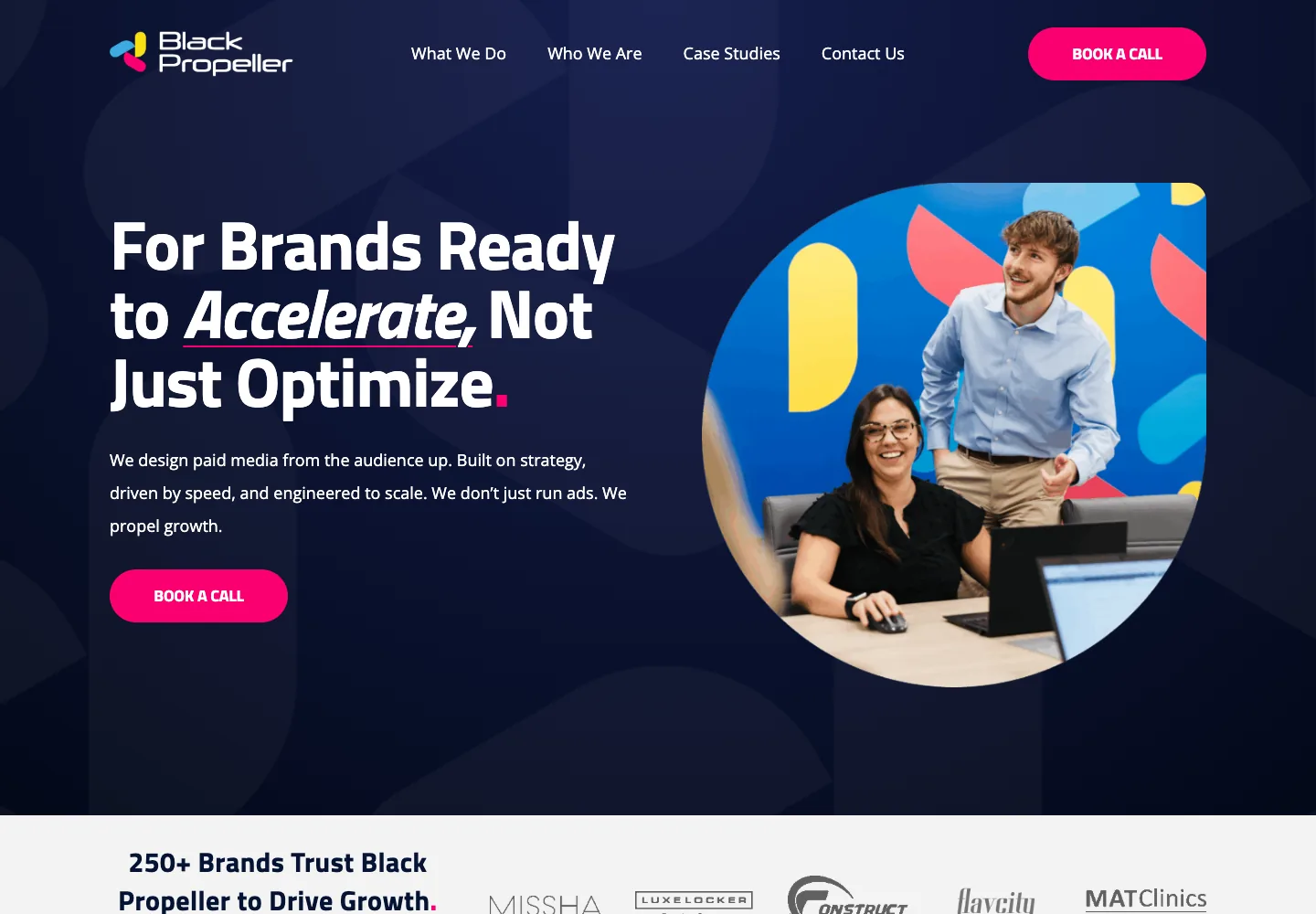 Black Propeller homepage showing its navigation and opening service presentation