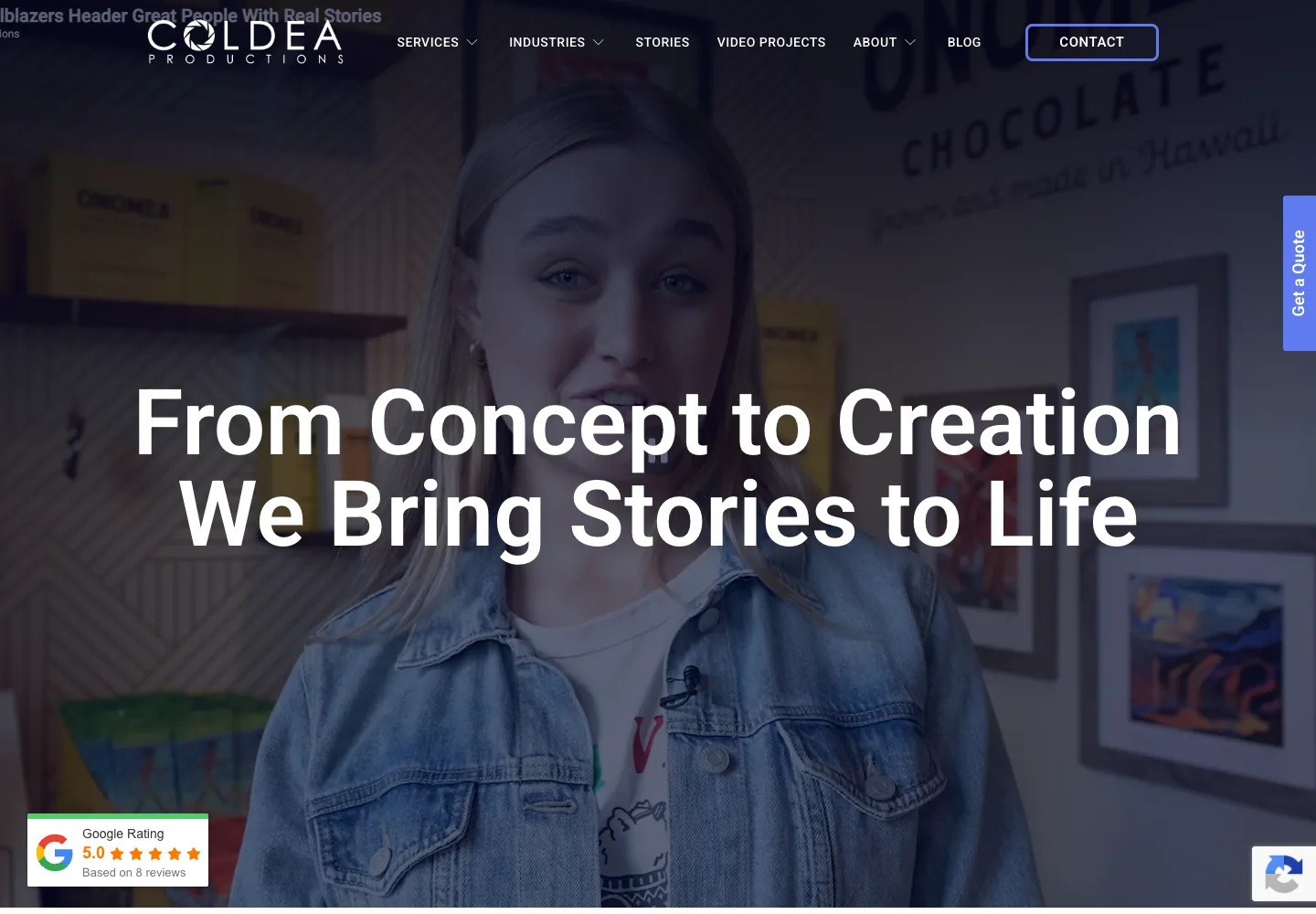 COLDEA Productions homepage showing its navigation and opening service presentation