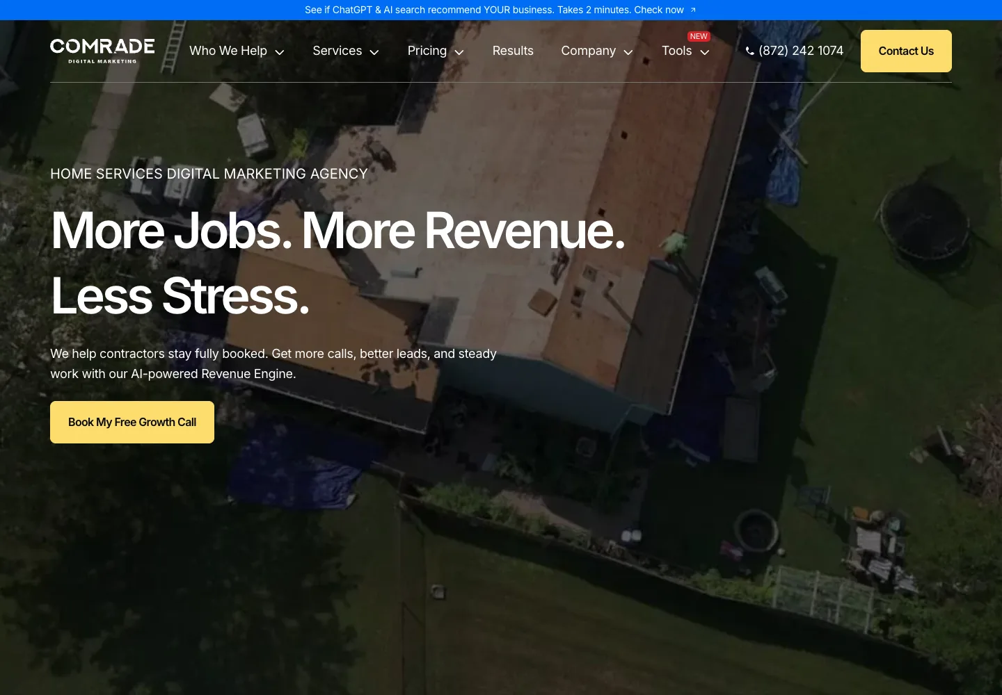 Comrade Digital Marketing homepage showing its navigation and opening service presentation