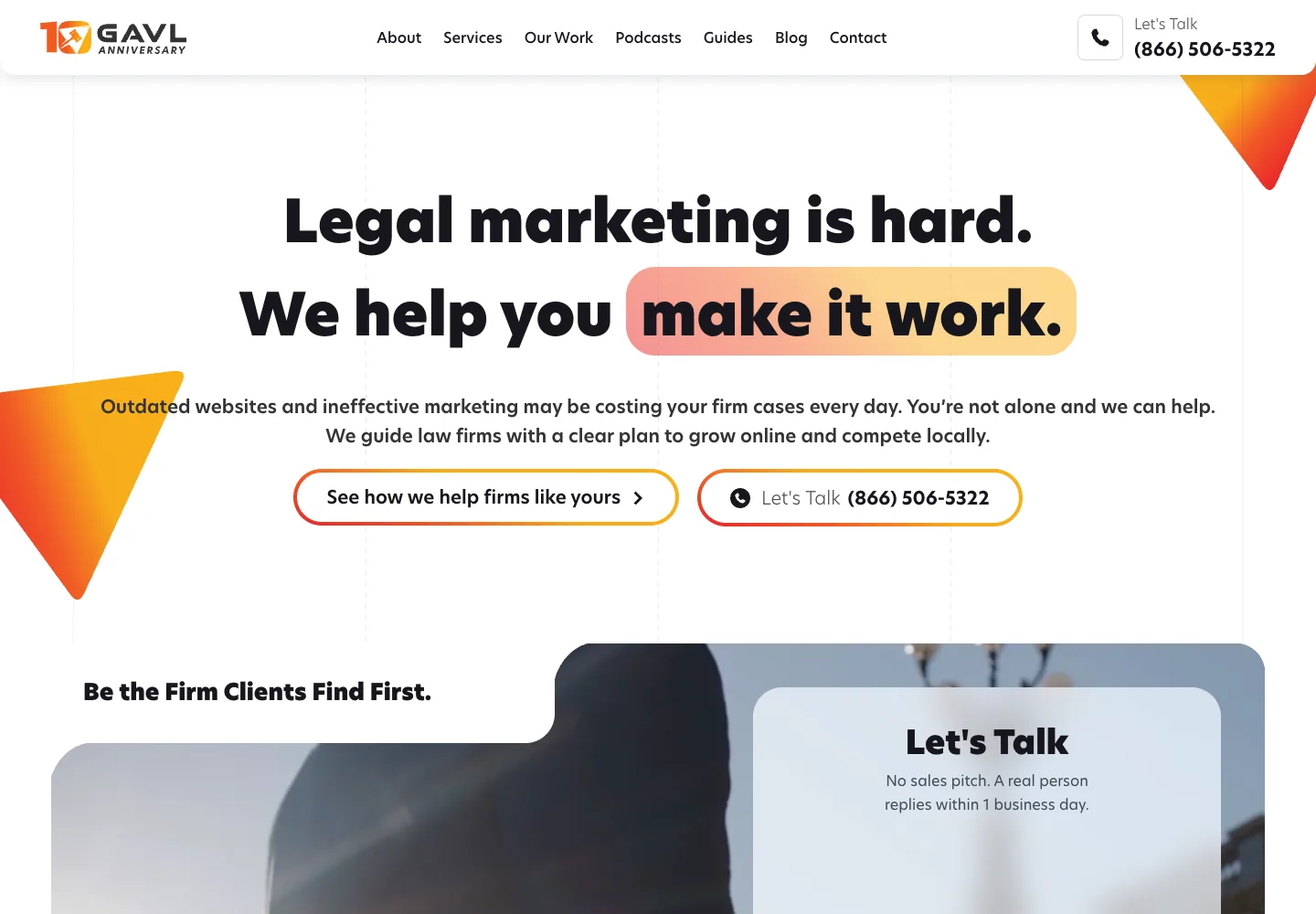 GAVL homepage showing its navigation and opening service presentation
