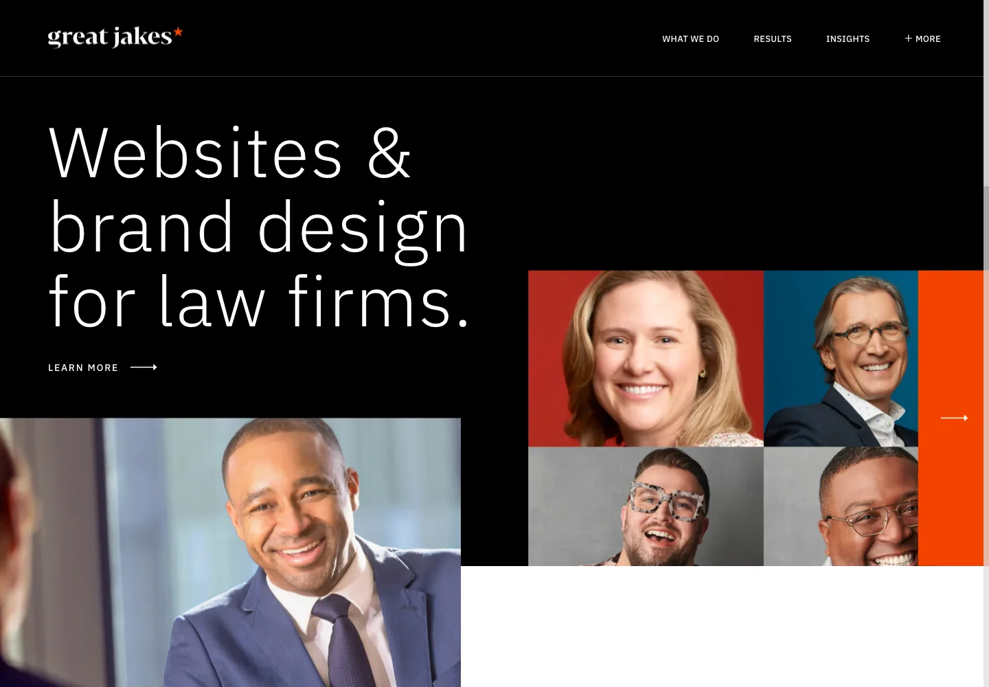 Great Jakes homepage showing its navigation and opening service presentation