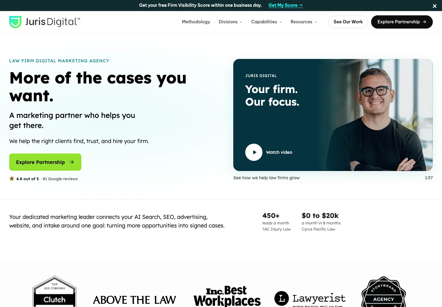 Juris Digital homepage showing its navigation and opening service presentation