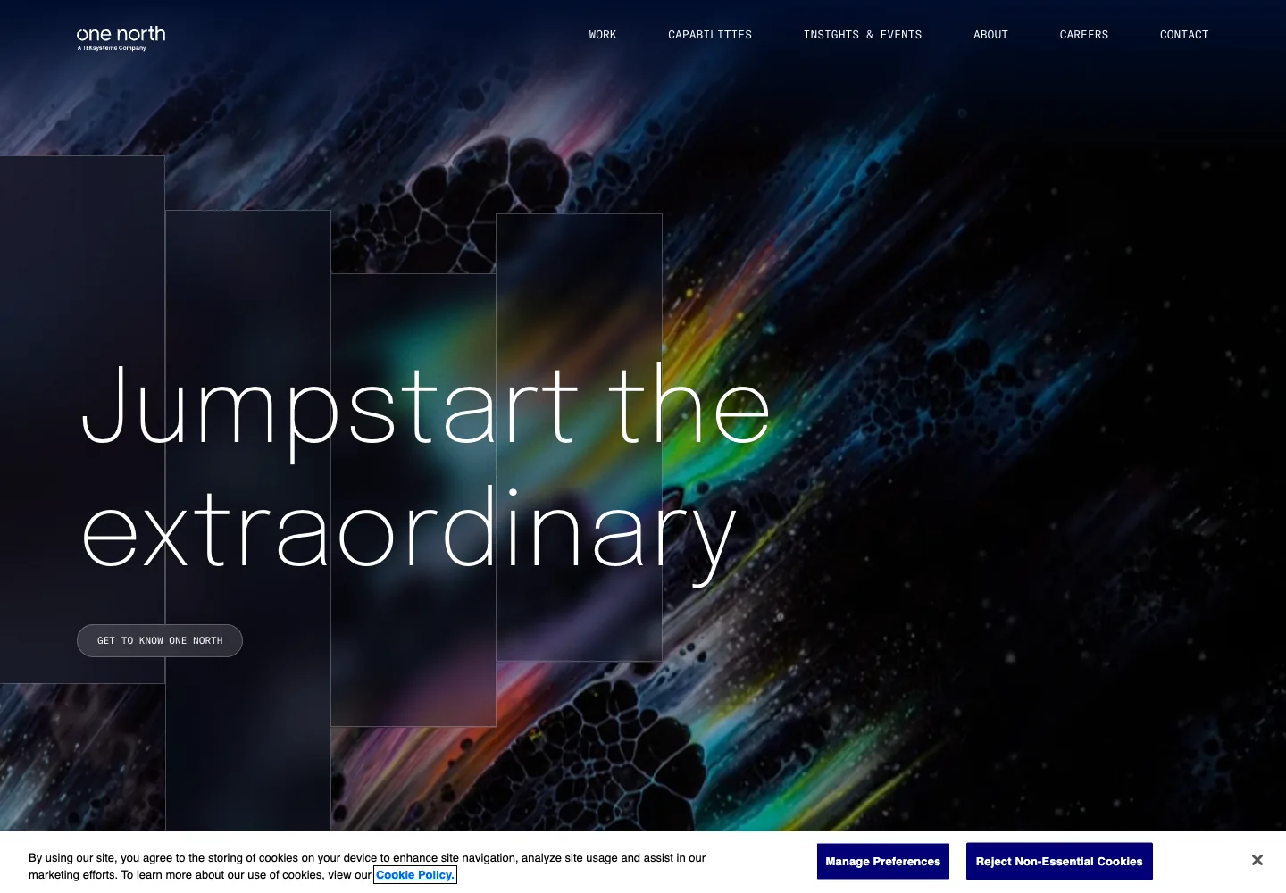 One North homepage showing its navigation and opening service presentation