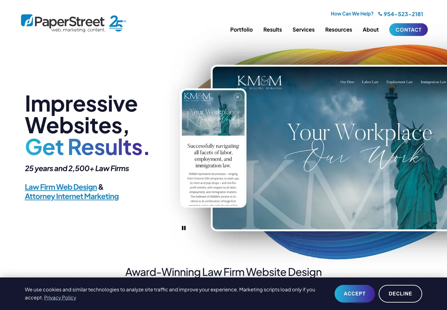 PaperStreet homepage showing its navigation and opening service presentation