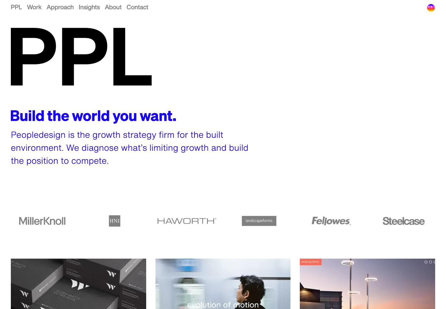People Design homepage showing its navigation and opening service presentation