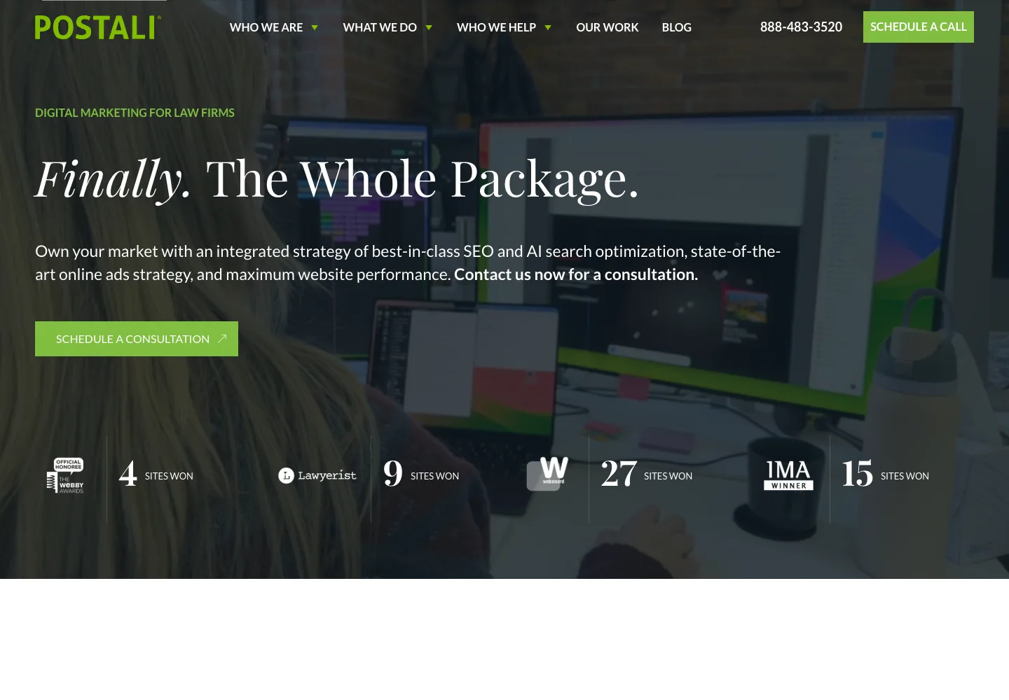 Postali homepage showing its navigation and opening service presentation