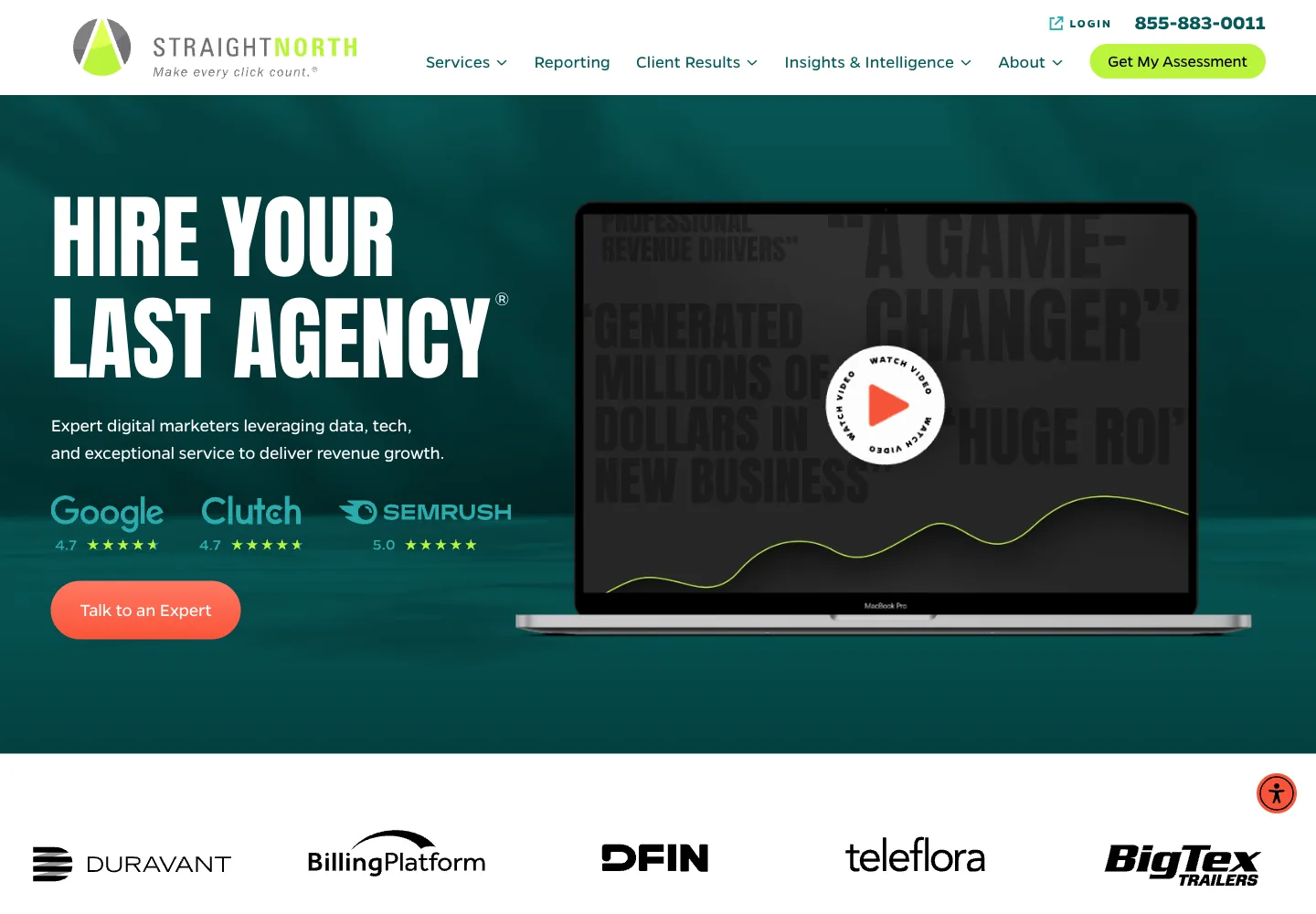 Straight North homepage showing its navigation and opening service presentation