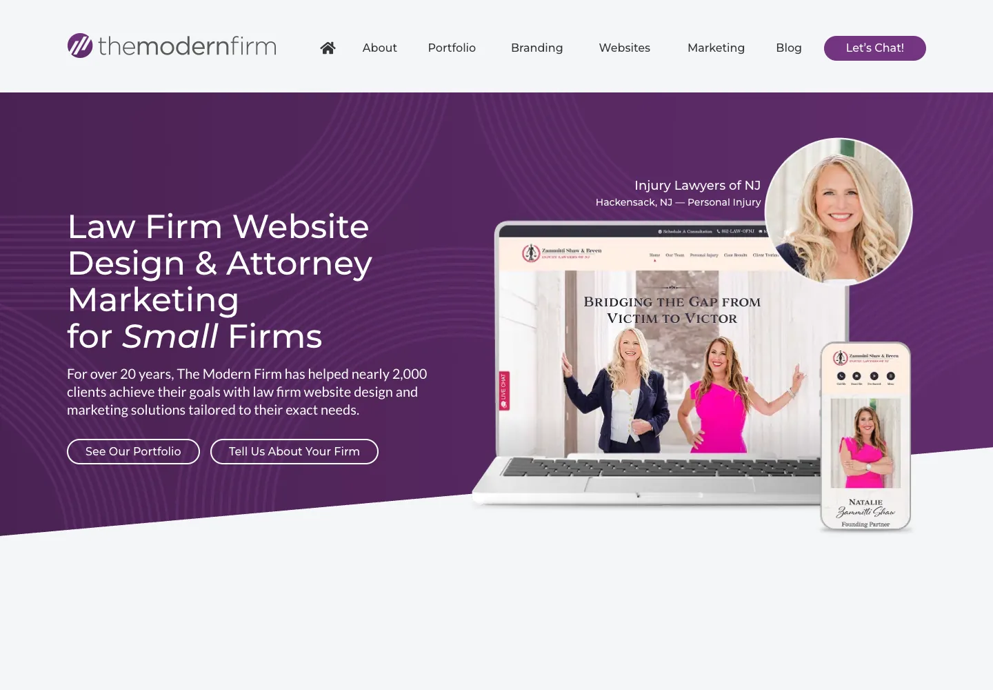 The Modern Firm homepage showing its navigation and opening service presentation
