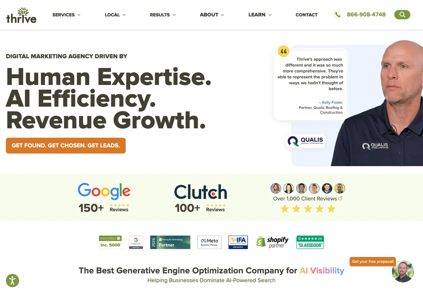 Thrive Internet Marketing Agency homepage showing its navigation and opening service presentation
