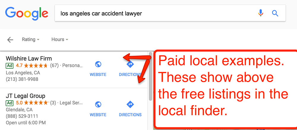 Paid Local SEO Results in the local finder
