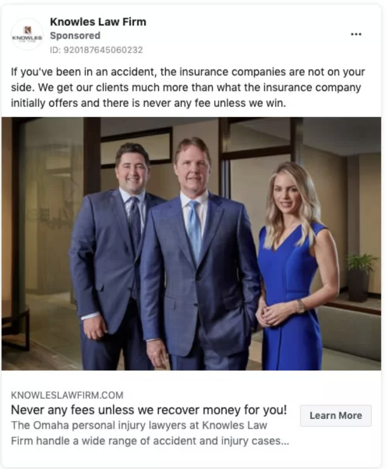 An example of a retargeting ad from Knowles Law Firm