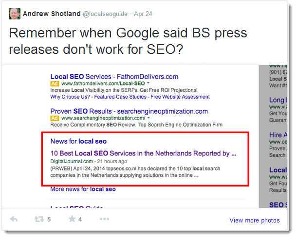 Shotland Tweet about Press Releases