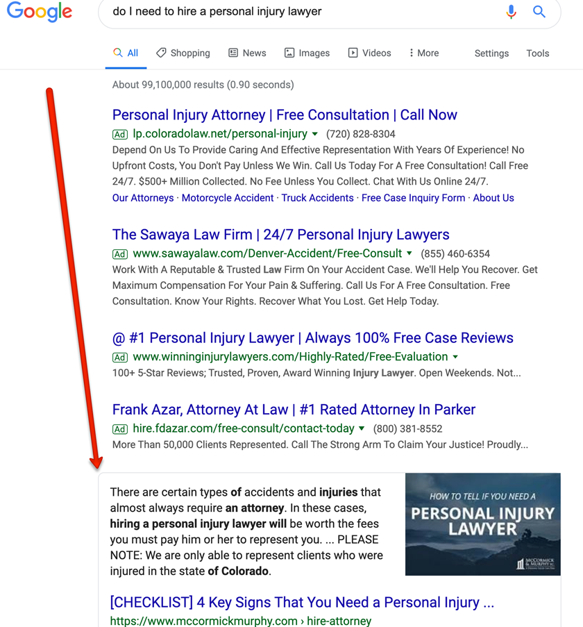 google answer box law firms