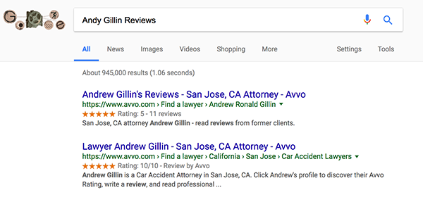 Reviews by attorney name