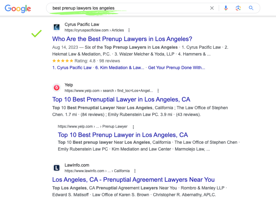 ranking example: best prenup lawyers la