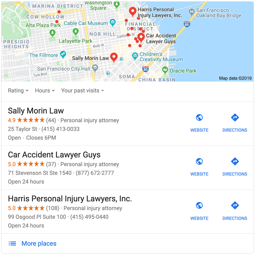 google 3 pack law firms
