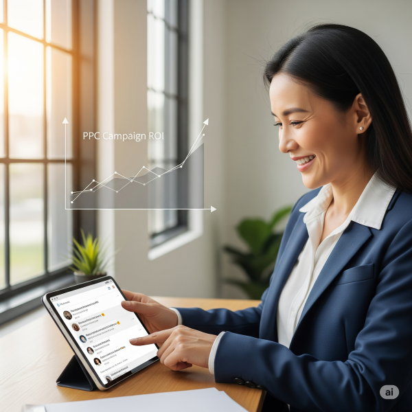 lawyer looking at how her PPC integrates with marketing