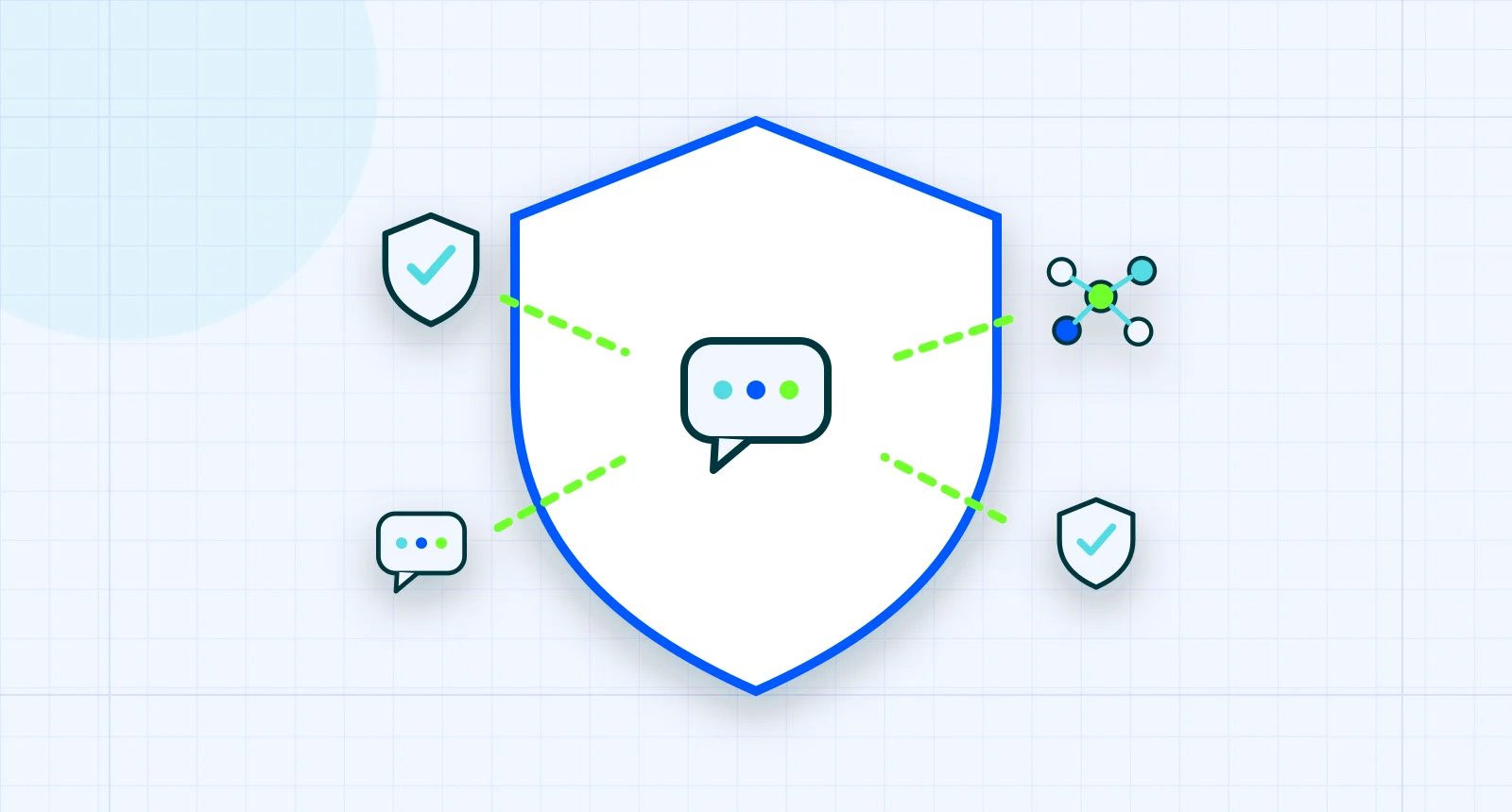 Illustration representing organic social tactics for law firm awareness and trust: credible signals connecting to a protected central relationship.