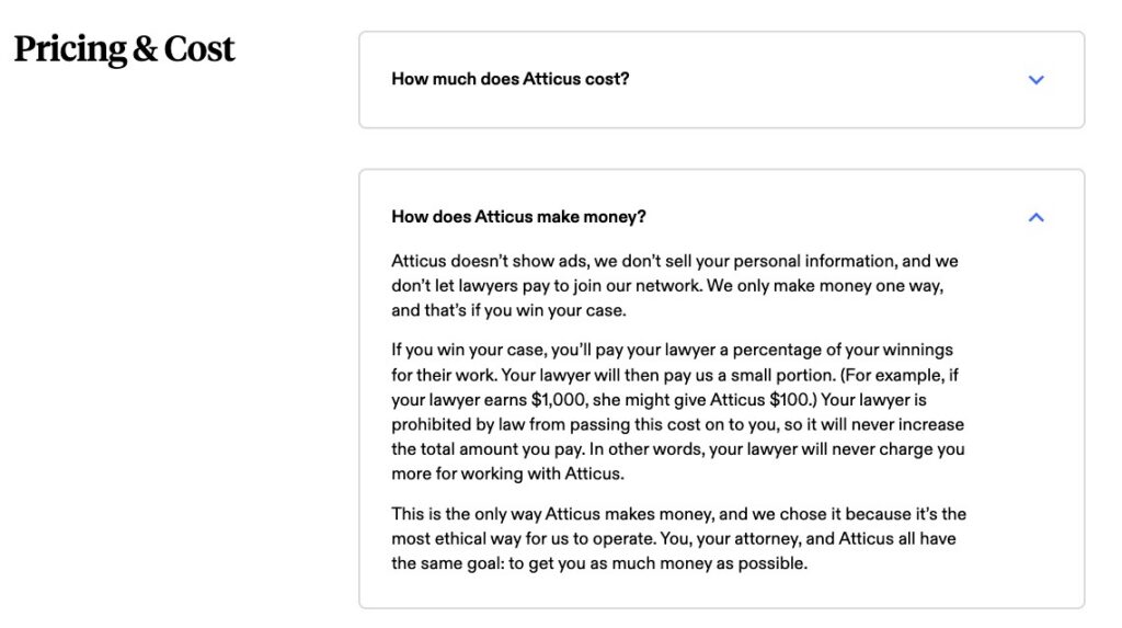 law firm copywriting example 4 - Atticus