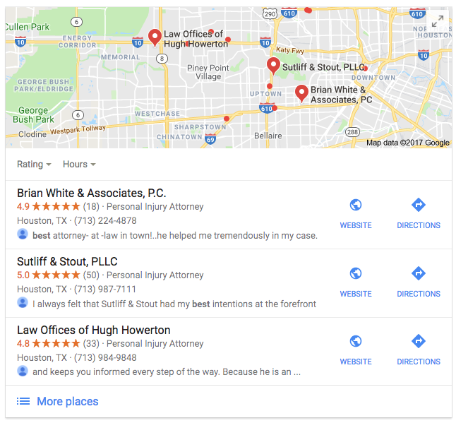 A local pack example in googles resutls where those asked for a review.