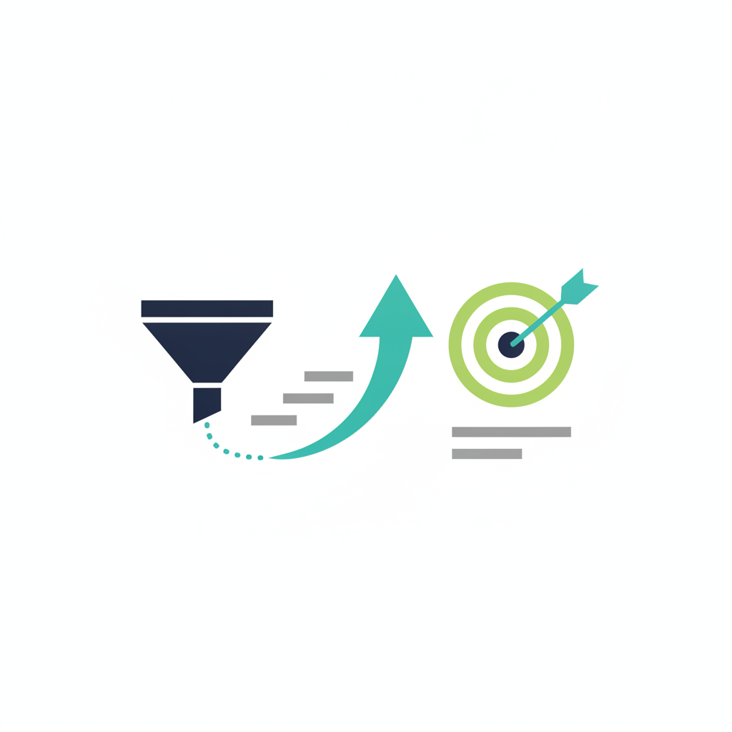Illustration of a marketing funnel leading to an upward arrow and a target, representing aligning a law firm local SEO strategy to growth goals