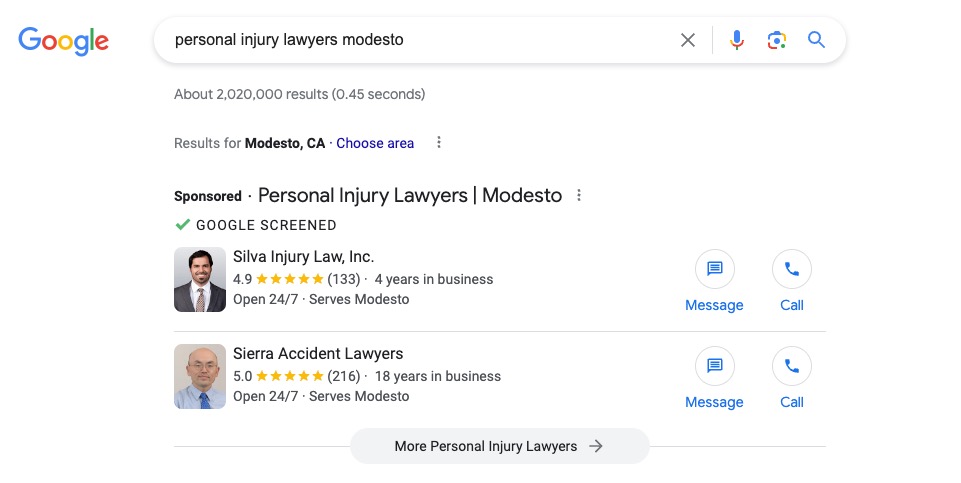 local service ad lawyer example