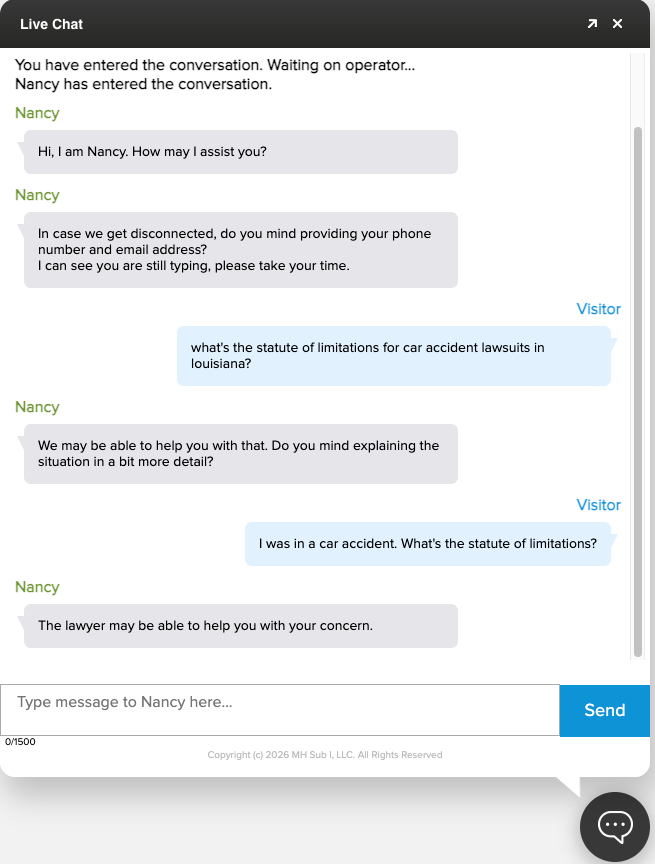 no answer law firm live chat