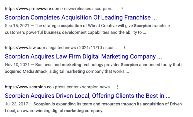 scoprion legal marketing aquisitions
