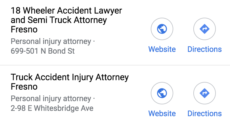Two fake law firms ranking for truck accident lawyer