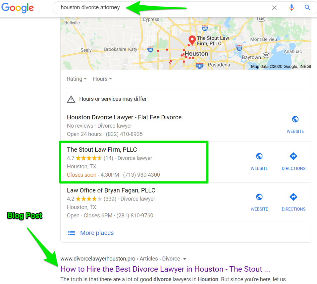 Google SERP Example Houston Divorce Attorney