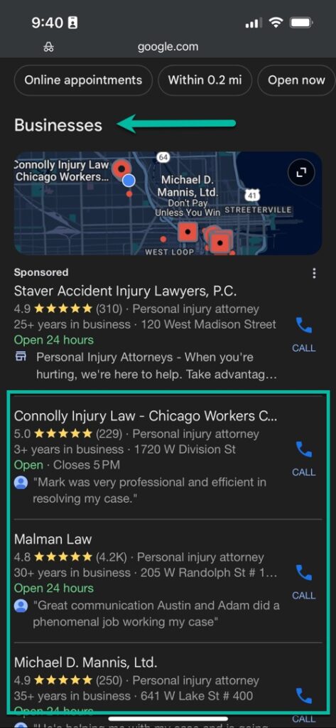 traditional map pack law firms